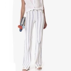 Frame Denim High Waist Pants White W/ Denim Blue Pinstripes Size Medium